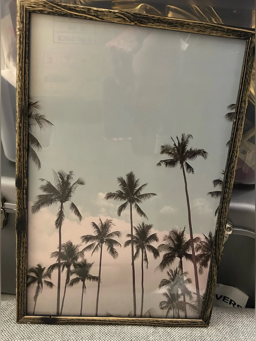 Framed Palm Tree Wall Art - Blue and Pink Tropical Print 12”W x 18”H